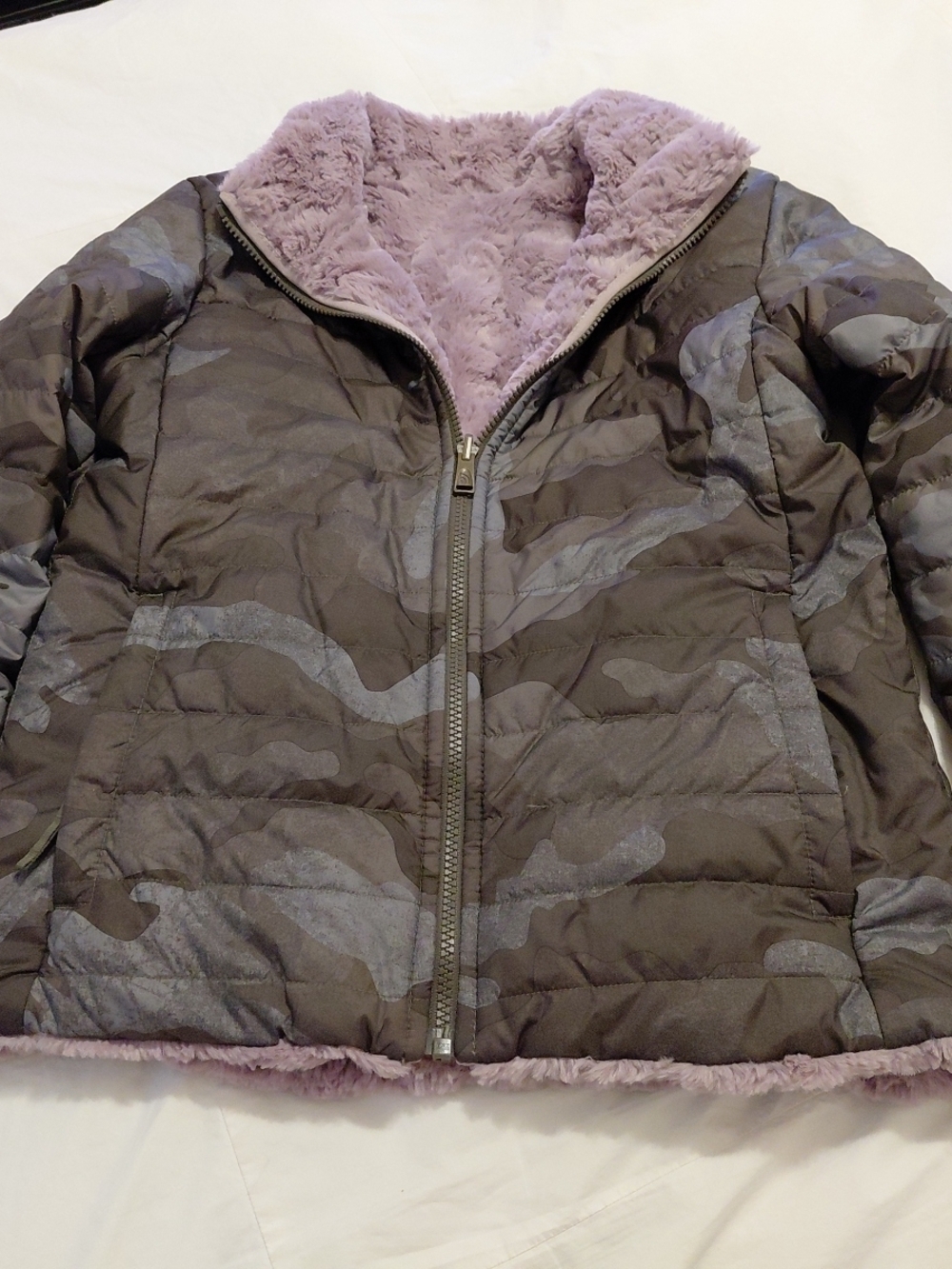 The North Face Jacket Girls L 14/16 Reversible Mossbud Swirl Green Camo Purple